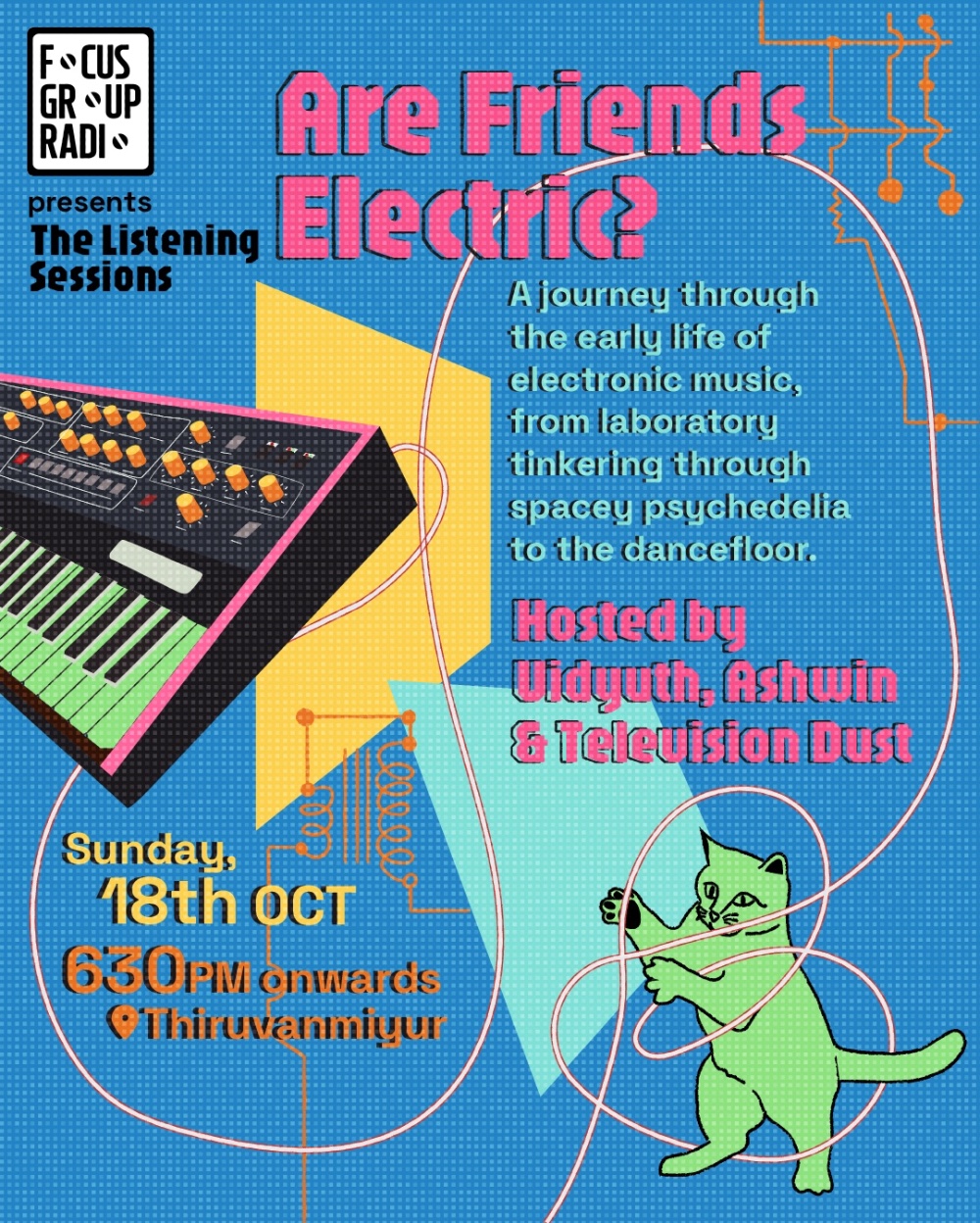Poster for FGR's The Listening sessions - Are friends electric?